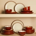 thumbnail image 6 of Pokini 16-Piece Stoneware Dinnerware Sets, Plates and Bowls Sets for 4, Dish Sets with Double Bowl,Brown Yellow, 6 of 8