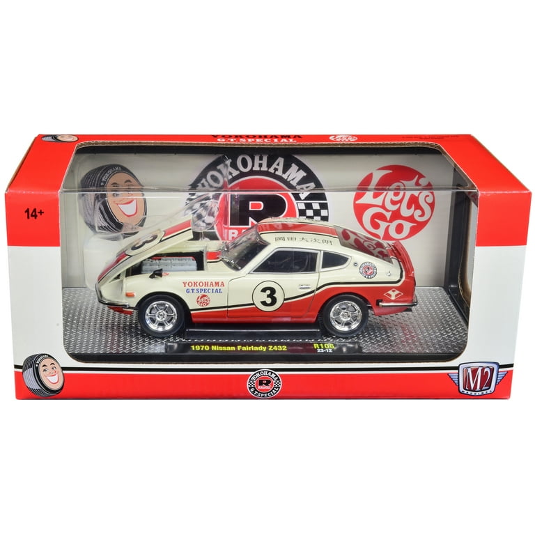 1970 Nissan Fairlady Z 432 RHD #3 Wimbledon White w/Red & Black Stripes Ltd  Ed to 5250 pcs 1/24 Diecast Model Car by M2 Machines