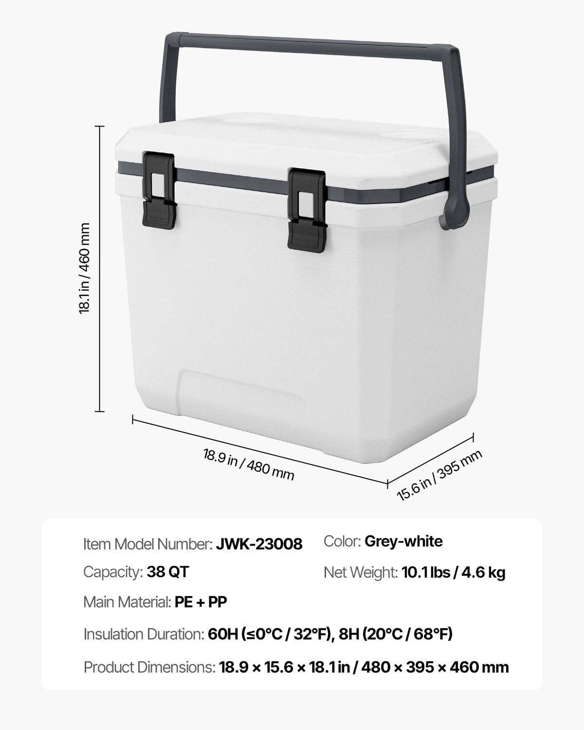 38 QT Portable Cooler, Insulated Hard Cooler with Cup Holders, 54 Can Capacity