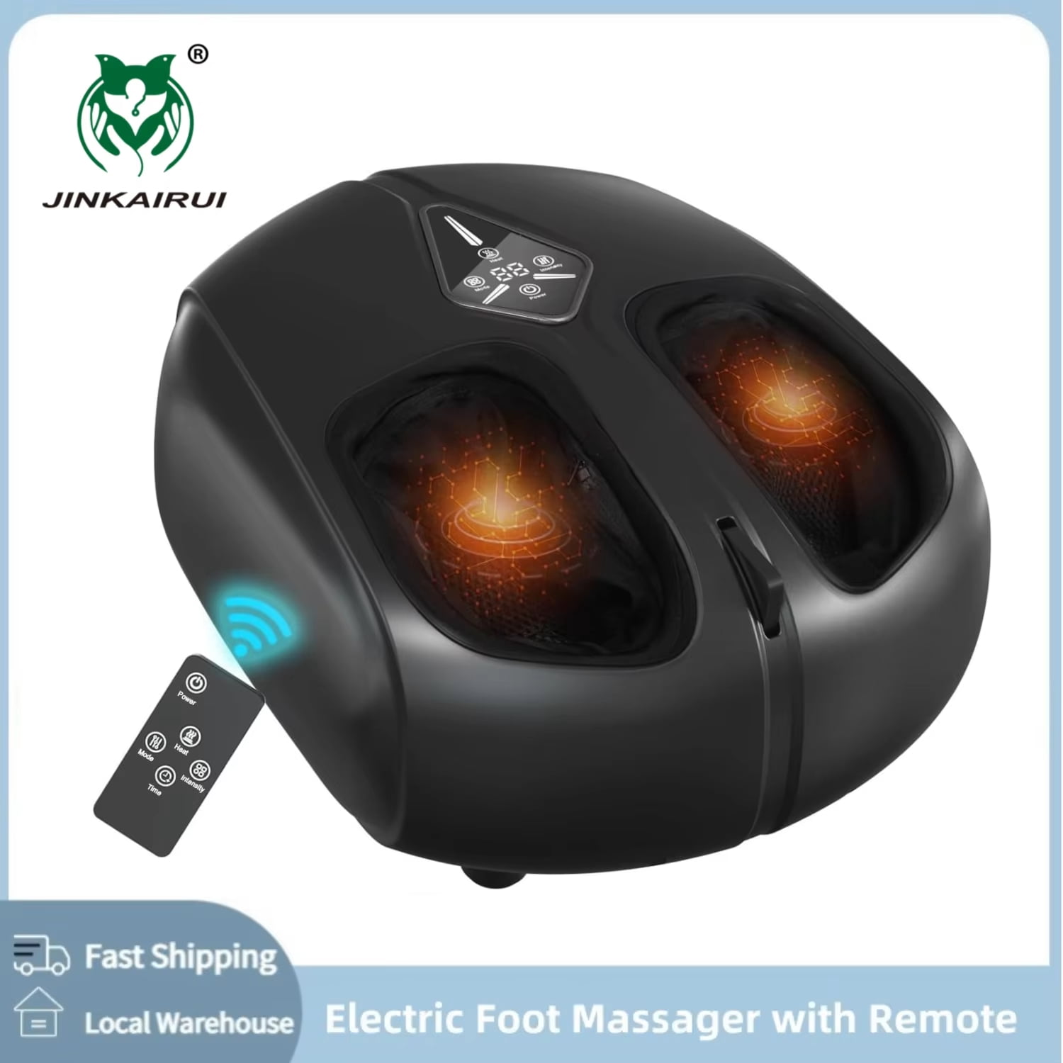 Electric Foot Massager Machine, Shiatsu Kneading Vibration Roller, 10 Speed with Remote & Display, Timer, gray
