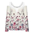 thumbnail image 4 of Dyegold Off Shoulder Long Sleeve Tops For Women Fashion Fall 2023 Shirts Dressy Casual V Neck Lace Reim Floral Print Blosues, 4 of 5