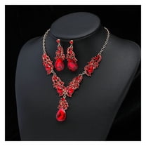 HUANLEDASH Women Necklace Earrings Set Luxury Symmetric Retro Rhinestone Hollow Out Anti-allergy Hanging Earrings Bridal Wedding Prom Anniversary Jewelry Set