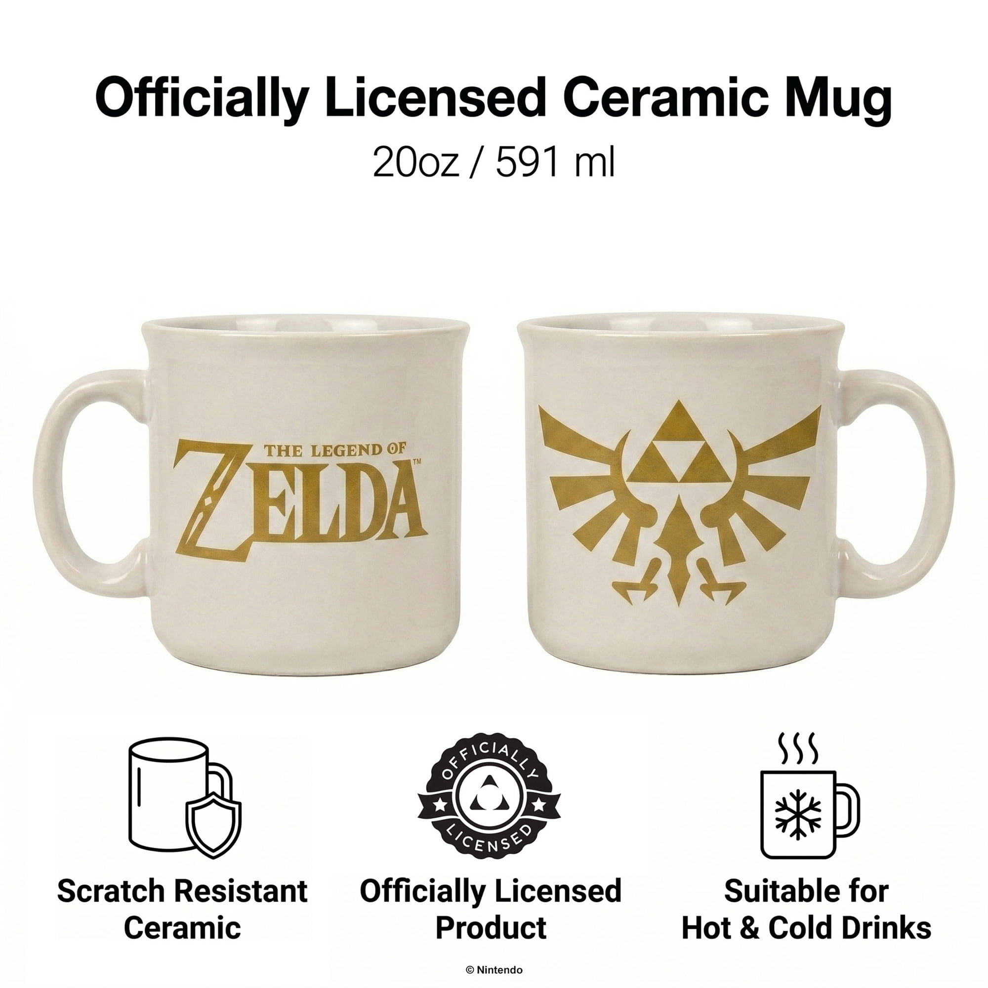 Pyramid America: Zelda: Hyrule Crest - 20oz Ceramic Camper Mug - Coffee & Tea Cup, Microwave-Dishwasher Safe, Video Game Fan Collectible, Licensed