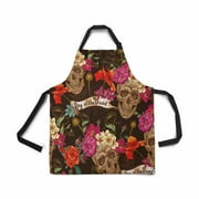 ASHLEIGH Adjustable Bib Apron for Women Men Girls Chef with Pockets Skull Flowers Day of The Dead Dia De Muertos Novelty Kitchen Apron for Cooking Baking Gardening Pet Grooming Cleaning