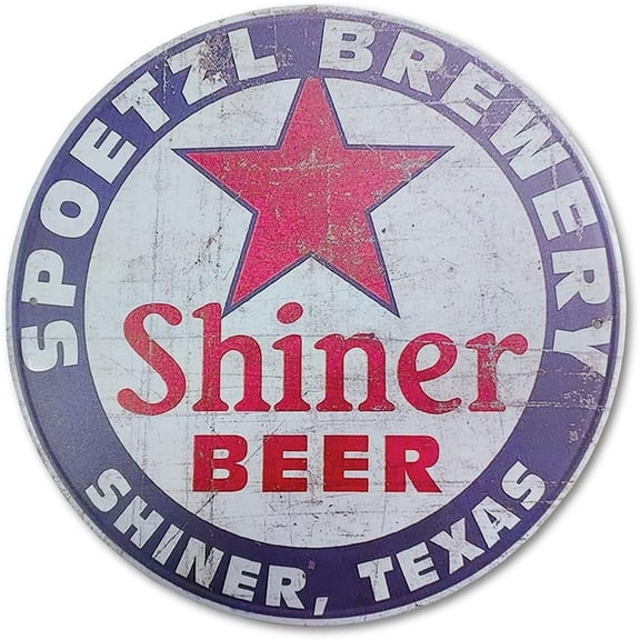 Metal Wall Decor, Shiner Beer Sign, 8 Inch Vintage Retro Round Tin, Shiner Texas SPOETZL Brewery