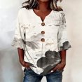 thumbnail image 2 of IMENGL Women's Blouse Basic Art Print V Neck 3/4 Sleeve Decor Fit Top Summer Retro Casual Outfits Loose Button Down Shirts for Women,M-XXXL, 2 of 6
