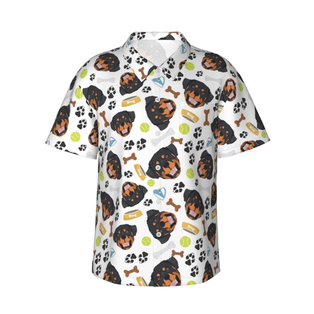 Fotbe Rottweiler Camisa Hawaiana para Hombre Unisex – Camisa Casual de Verano con Botones de Manga Corta de Algodón y Lino,Large