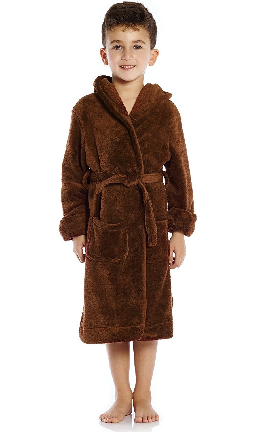 Leveret Kids Fleece Sleep Hooded Robe Brown Size 14 Years Walmart