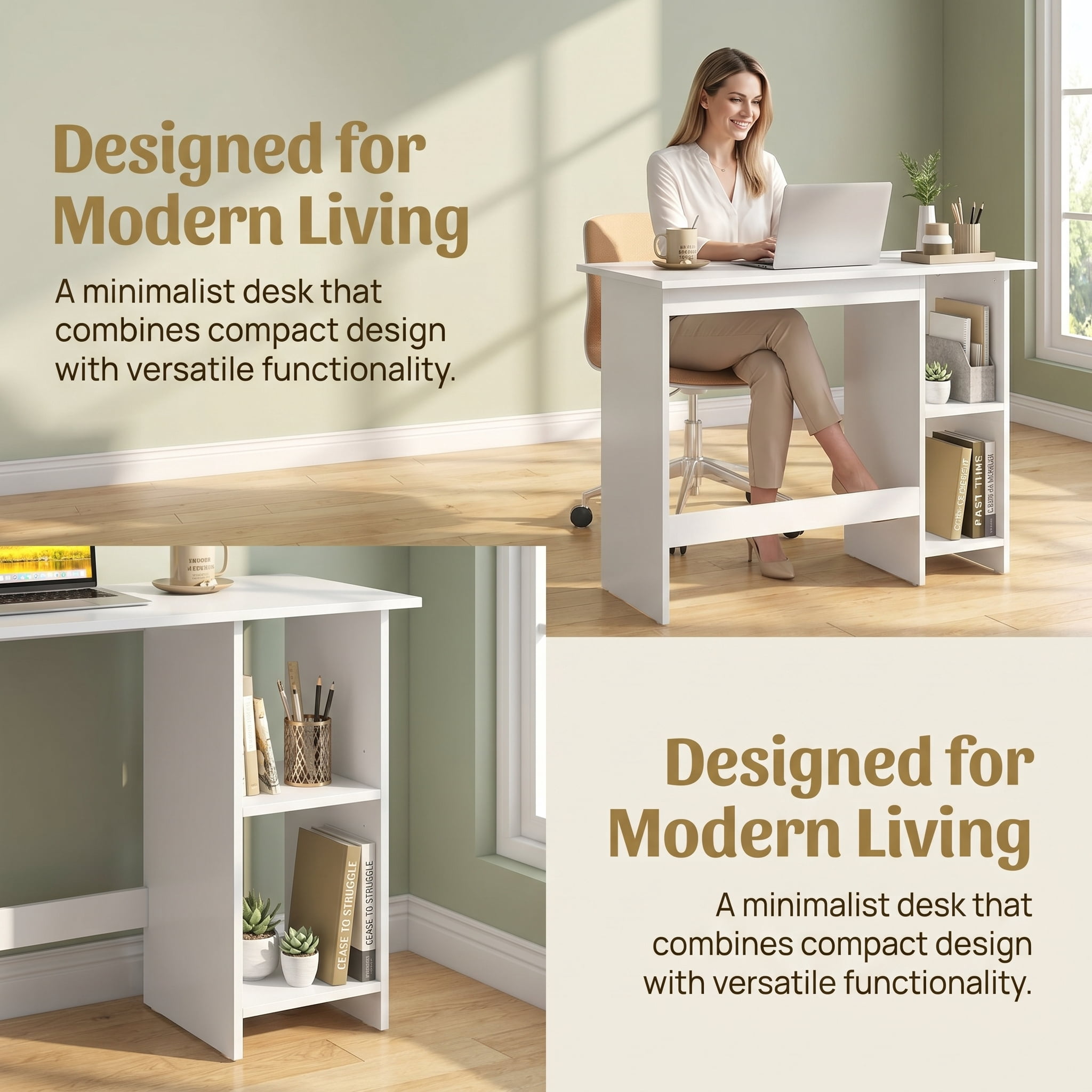 Resenkos Small Computer Desk with Storage and Adjustable Shelf-White, Home Office Desks, Gaming Computer Desks for Study,Working,Writing