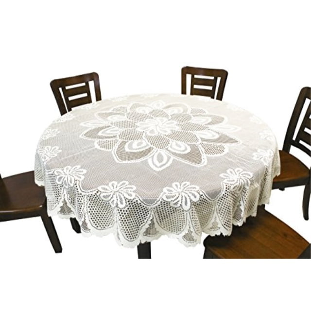 180CM ROUND TABLE CLOTH CREAM HEAVY LACE ROSE SCALLOPED STAIN RELEASE 72" 