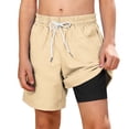 thumbnail image 3 of LIBRCLO Boys Swim Trunks with Compression Liner 9 Years Quick Dry Swimwear Hawaiian Kids 2 in 1 Board Shorts Swimsuits Casual Bathing Suits Summer Beach Shorts Beige, 3 of 8