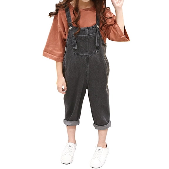 YunPes Girls Bibs Denim Overalls for Kids Spring Preppy Cute Slim Fit Jean Overall Toddler Insulated Casual Cuffed Jumpsuit