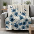 Blue Flower Throw Flannel Blanket Watercolor Spring Blue Floral ...