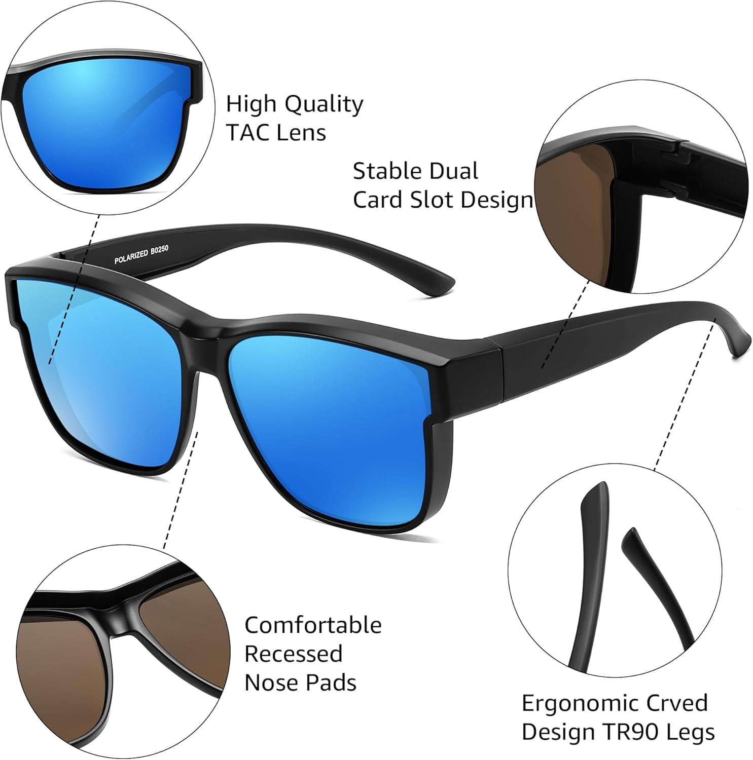 FEISEDY Polarized Sunglasses Fit Over Glasses Women, Fit over Glasses Sunglasses for Driving UV400 Protection B0250