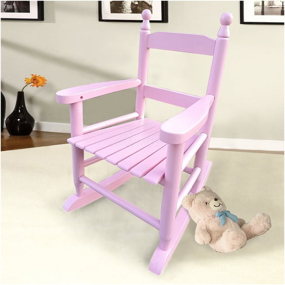 COSMOS Light Pink Solid Wood Rocking Chair for Indoor and Outdoor Use, Durable and Comfortable Seating