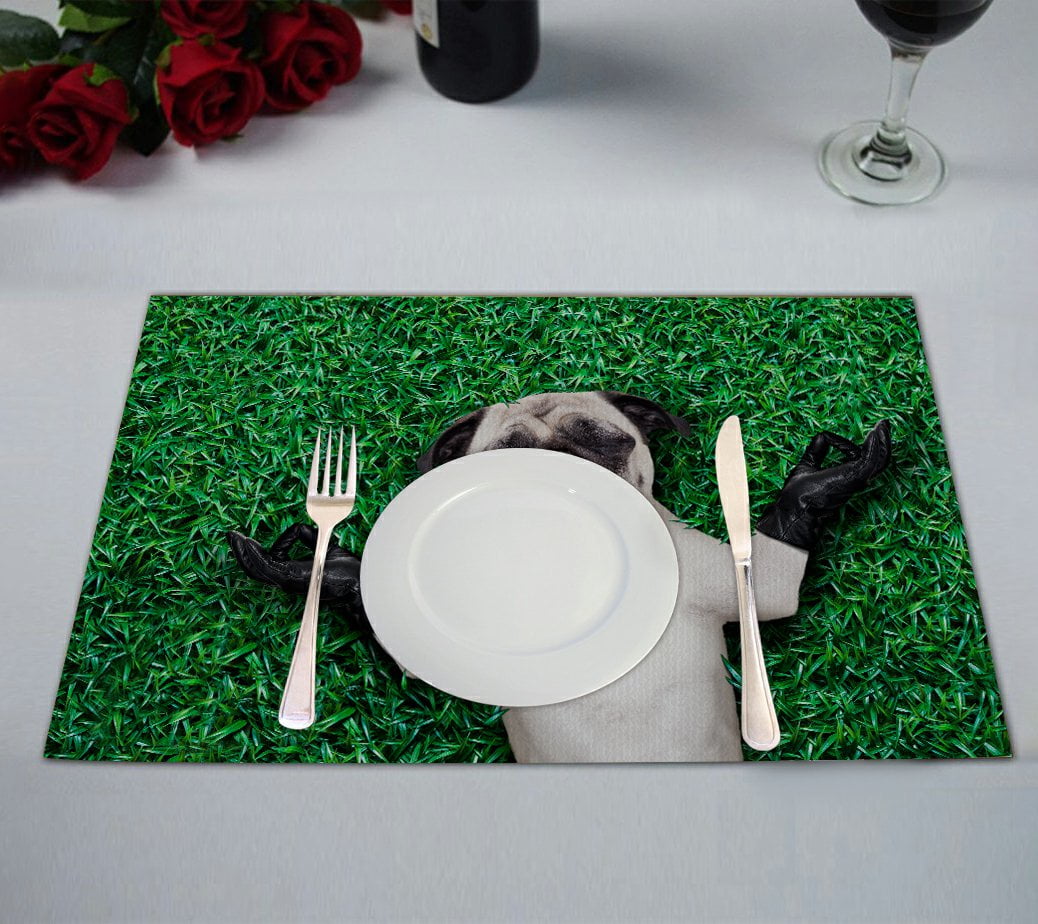 GCKG Animal Placemat, Cool Pug Dog Placemat 12x18 Inch,Set of 2
