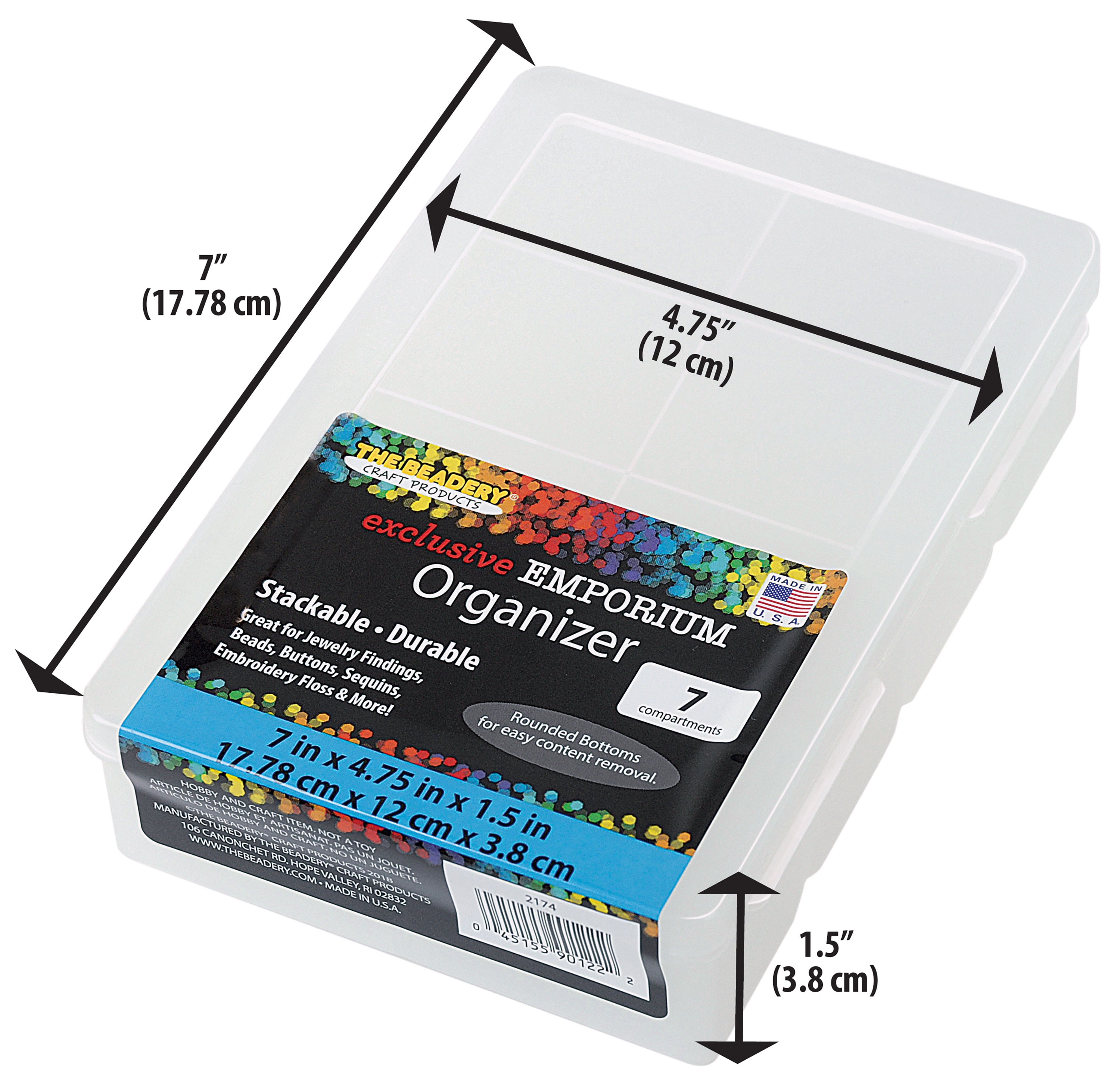 The Beadery - 7 Compartment Clear Plastic Storage Box - 4 Pack - 2174
