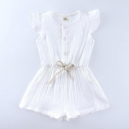

Leutsin Toddler Girls Kids Jumpsuit One Piece Summer Girls Infant Jumpsuit Overalls Cotton Linen Ruffles Kids Romper Clothing