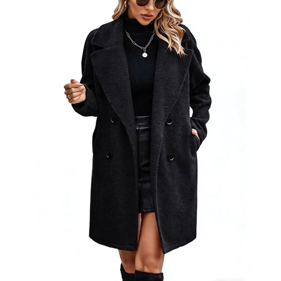 NAYTOAO Winter Warm Coats for Women Long Sherpa Coat Fuzzy Faux Fur Trench Jackets Lapel Open Front Button Fleece Cardigan