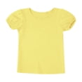 thumbnail image 3 of Hansber Toddler Girls Short Puff Sleeve Tee Blouse Little Kids Cotton Solid Color T-shirt Tops Yellow 3T, 3 of 5