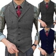 thumbnail image 3 of Men Suit Vest Vintage Herringbone Notch Lapel Slim Retro Tweed Waistcoat Wedding, 3 of 7