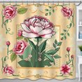 thumbnail image 1 of Vintage Floral Shower Curtain with Pink Peony & Roses - Elegant Yellow Design, 1 of 4