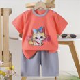 thumbnail image 2 of KPOPLK Toddler Baby Boy Summer Clothes Set 12 18 24 Months 2T 3T 4T 5T Letter Print Short Sleeve Crew Neck T Shirt Elastic Waist Shorts 2 Piece Outfits Size 6-9 Months,Pink, 2 of 6