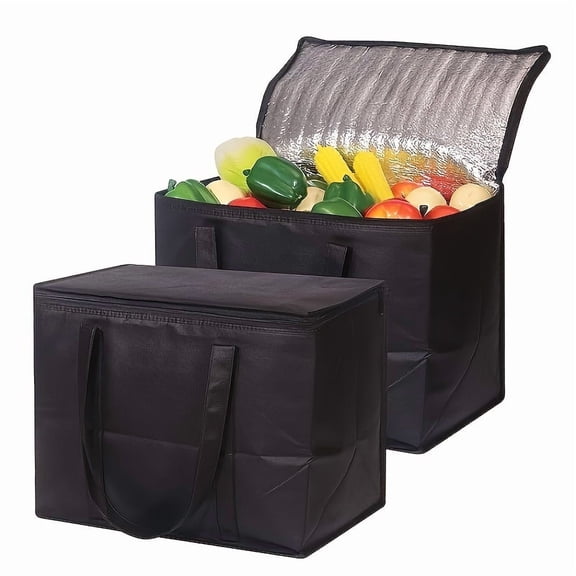 2 Pack Extra Large Insulated Cooler Bags, Reusable Foldable Insulated Shopping Bags for Food Delivery & Grocery, Leakproof Zipper Top, Heavy-Duty Standable Cooling Tote Bags for Picnic, Camping, Dail