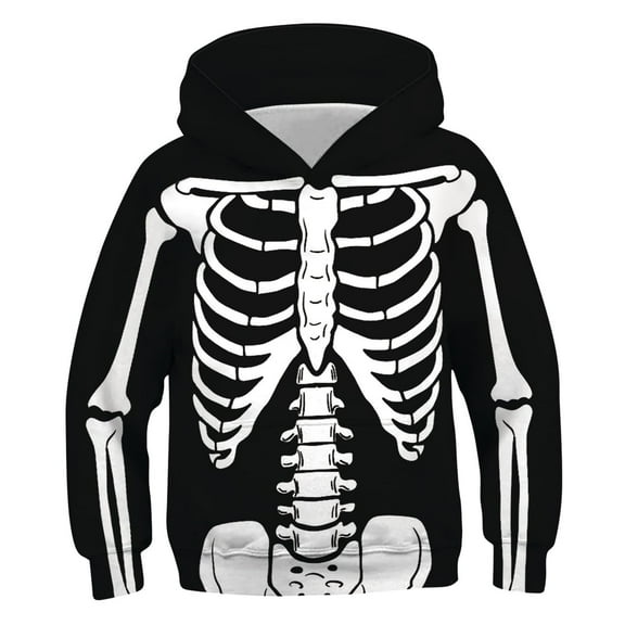Alkepwun Kids Toddler Halloween Costumes, Halloween Hoodies for Boys Girls Warm Fleece Sweatshirt Skeleton Hooded Shirt Pullover Tops 4-13 Years