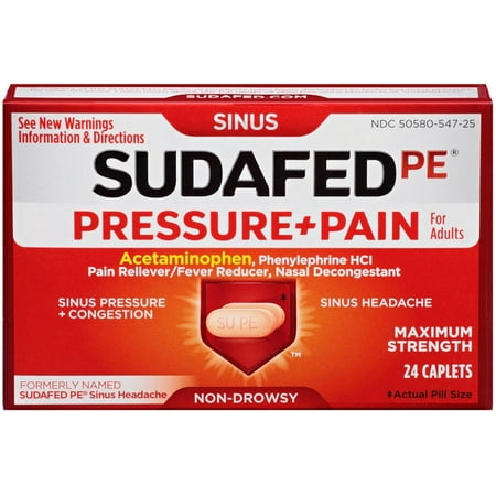 SUDAFED PE Pressure + Pain Maximum Strength Caplets for Adults 24 ea (Pack of