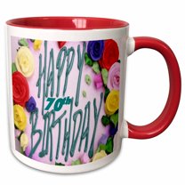 3drose, Happy 70th Birthday, 11oz Two-tone Red Mug