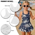 thumbnail image 6 of Xixirimido Plum Blossom Waves Blue Print Modest Girls’ Swimwear One Piece – Hawaiian Skirted Bathing Suit with Built-in Shorts, Sleeveless UPF 50+ Swimsuits, 5-6 Years, 6 of 7
