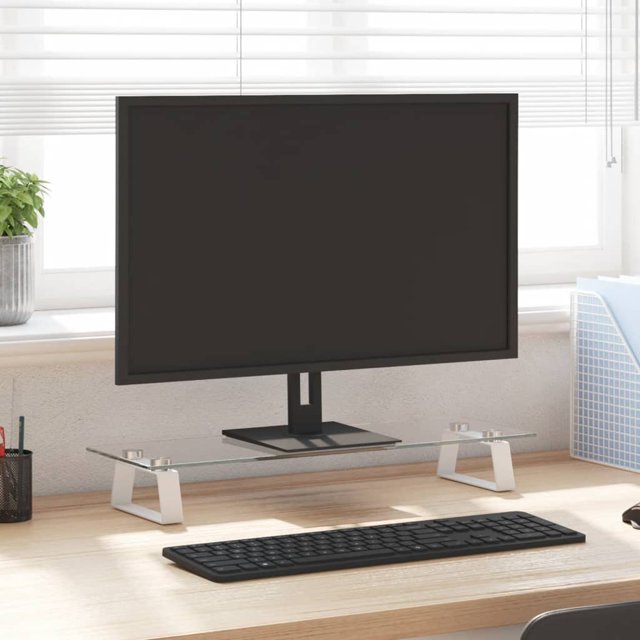 vidaXL Support de Moniteur Blanc 60x20x8 cm Verre Trempé et Métal