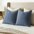 thumbnail image 5 of SUSIELADY Decorative Linen Check Throw Pillow Covers Neutral Farmhouse Vintage Pillow Covers 18x18 Inch Set of 2 Boho Modern Home Decor for Sofa Couch Bedroom Cushion Chair, Blue, 5 of 7
