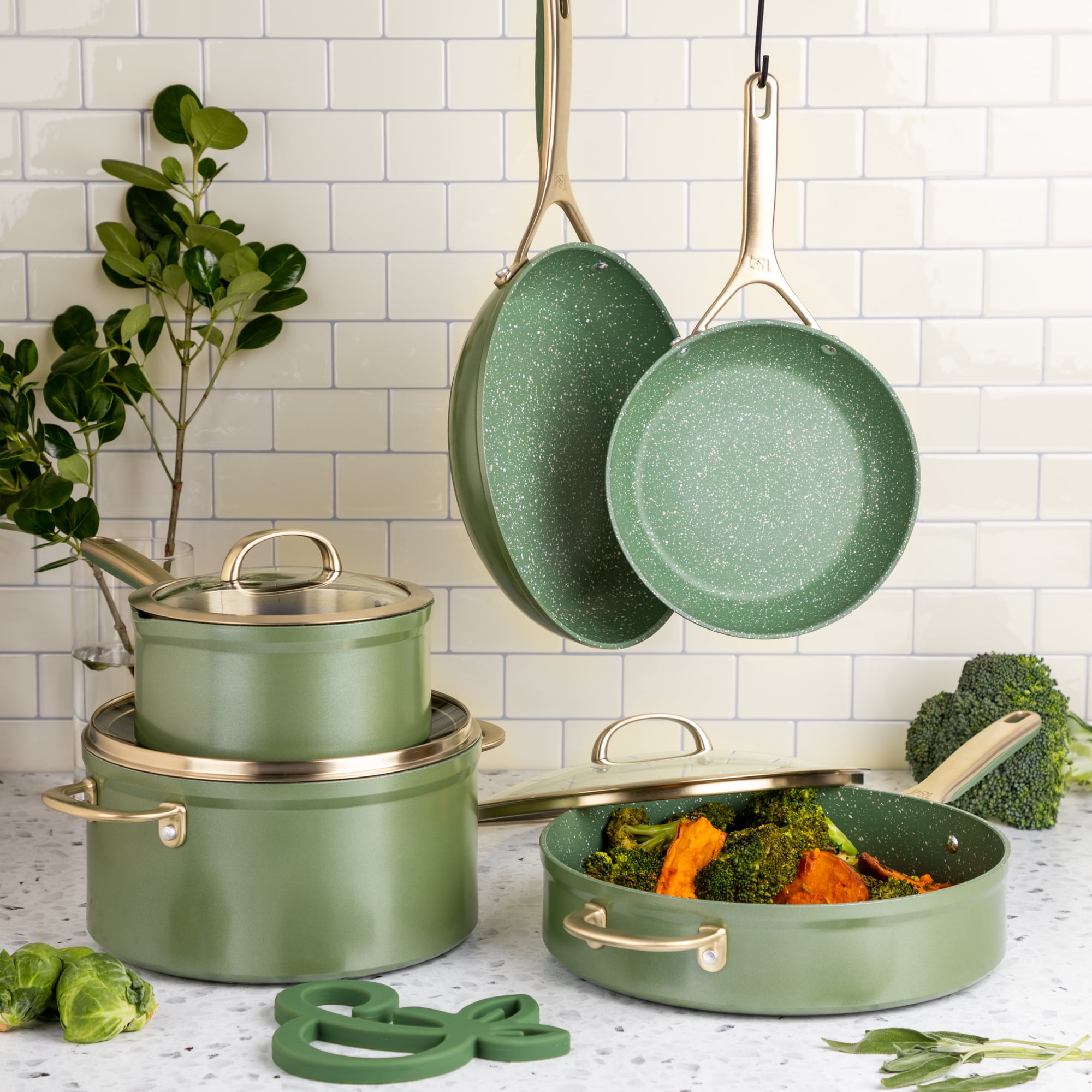 Thyme & Table Supreme 12-Piece Cookware Set Non-Stick - Olive