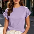 thumbnail image 4 of BUIGTTKLOP Womens Summer Tops Ruffle Short Sleeve Shirts Round Neck T Shirts Solid Color Blouses, 4 of 8