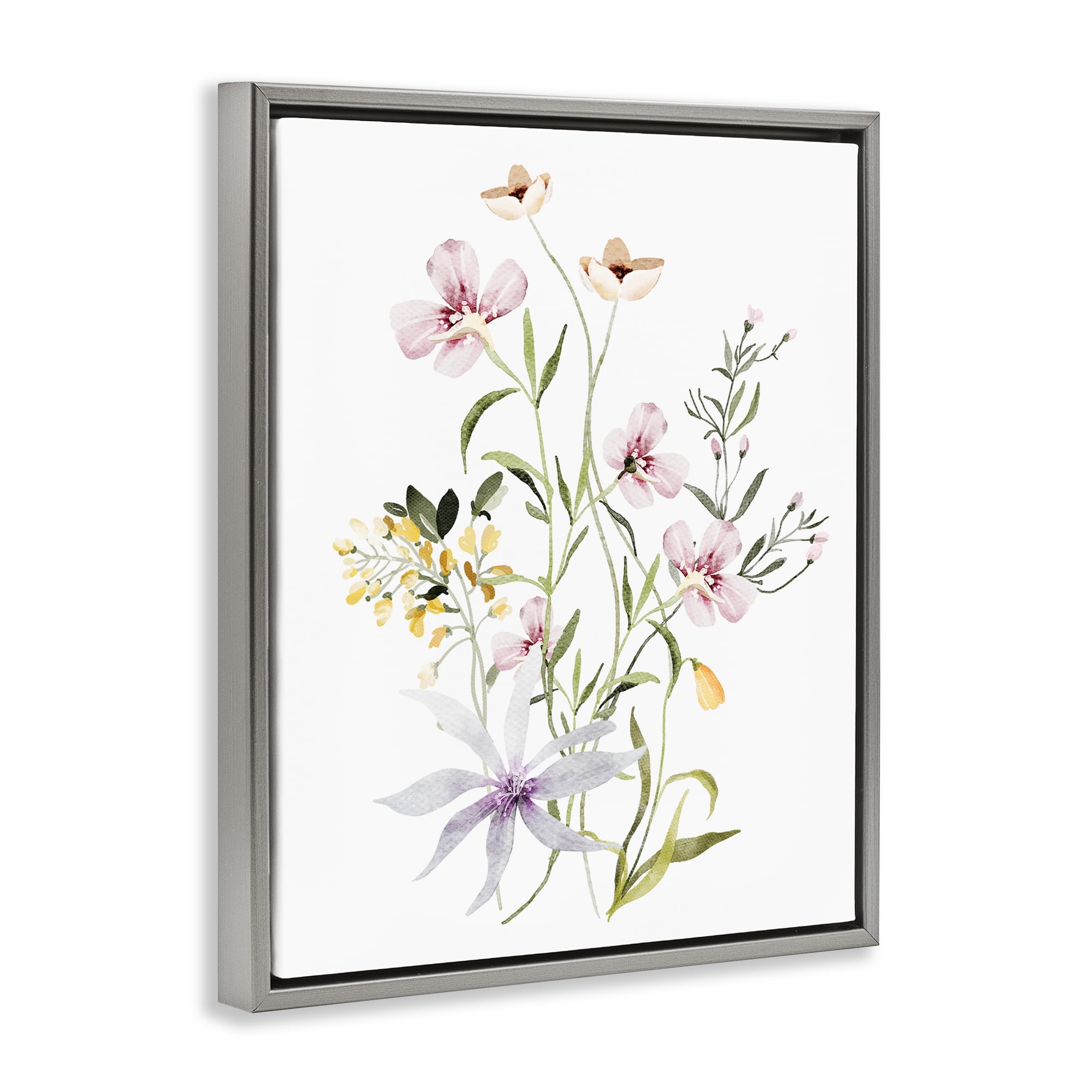 Floral Foliage Bundle Gray Framed Floater Canvas Wall Art, design by Lettered and Lined