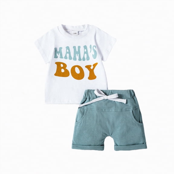 Toddler Boy Clothes Outfits Kids Summer Cotton Letter Printed Short-sleeved Sports 6M 12M 18M 24M 3T 4T T-shirt with Elastic Waist Shorts Outfit Clothing Sets 2PCS Set