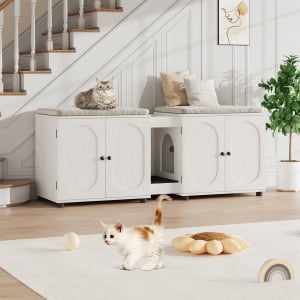 Cat Litter Box Enclosure,Wooden Cat Washroom Furniture,55.1" Double Litter Box Furniture for 2 Cats,Hidden Cat Litter Cabinet,Pet House,Fit Most of Litter Box