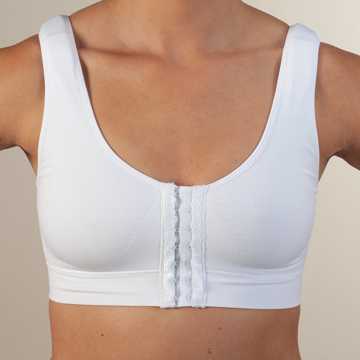 Adjustable Seamless Front Hook Comfort Bra, Front Hook Closure, Wide Comfort Straps - Large, White