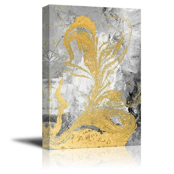 wall26 Canvas Print Wall Art Yellow Gold Paint Swirls on Marble Background Abstract Shapes Illustrations Modern Art Bohemian Relax/Calm Multicolor Colorful for Living Room, Bedroom, Office - 16"