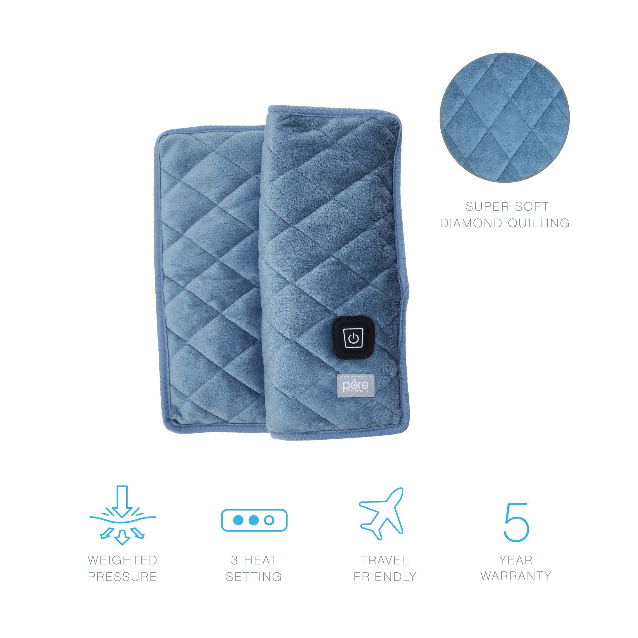 Pure Enrichment WeightedWarmth - 2-in-1 Weighted Lap Pad with Warmer (20” x 12”) 2 lbs, 3 Warmth Settings, BPA-Free, Non-Toxic Beads, & Soft Micromink — Ideal for Kids, Travel & Back Pain