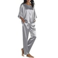 thumbnail image 3 of VBTAPA Womens Pajama Sets 2 Piece Satin Silky Sleepwear 3/12 Sleeve Shirt with Long Pajama Pants Set Soft PJ Loungewear Gray XXL, 3 of 6