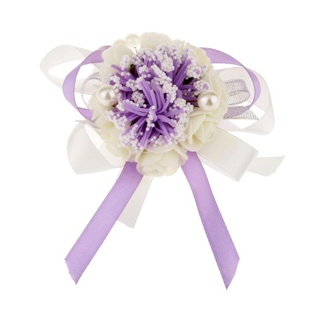 Flor Nupcial de Mano de Perla Púrpura Corsé De Muñeca de Dama De Honor de Boda Sunnimix Flor de la muñeca