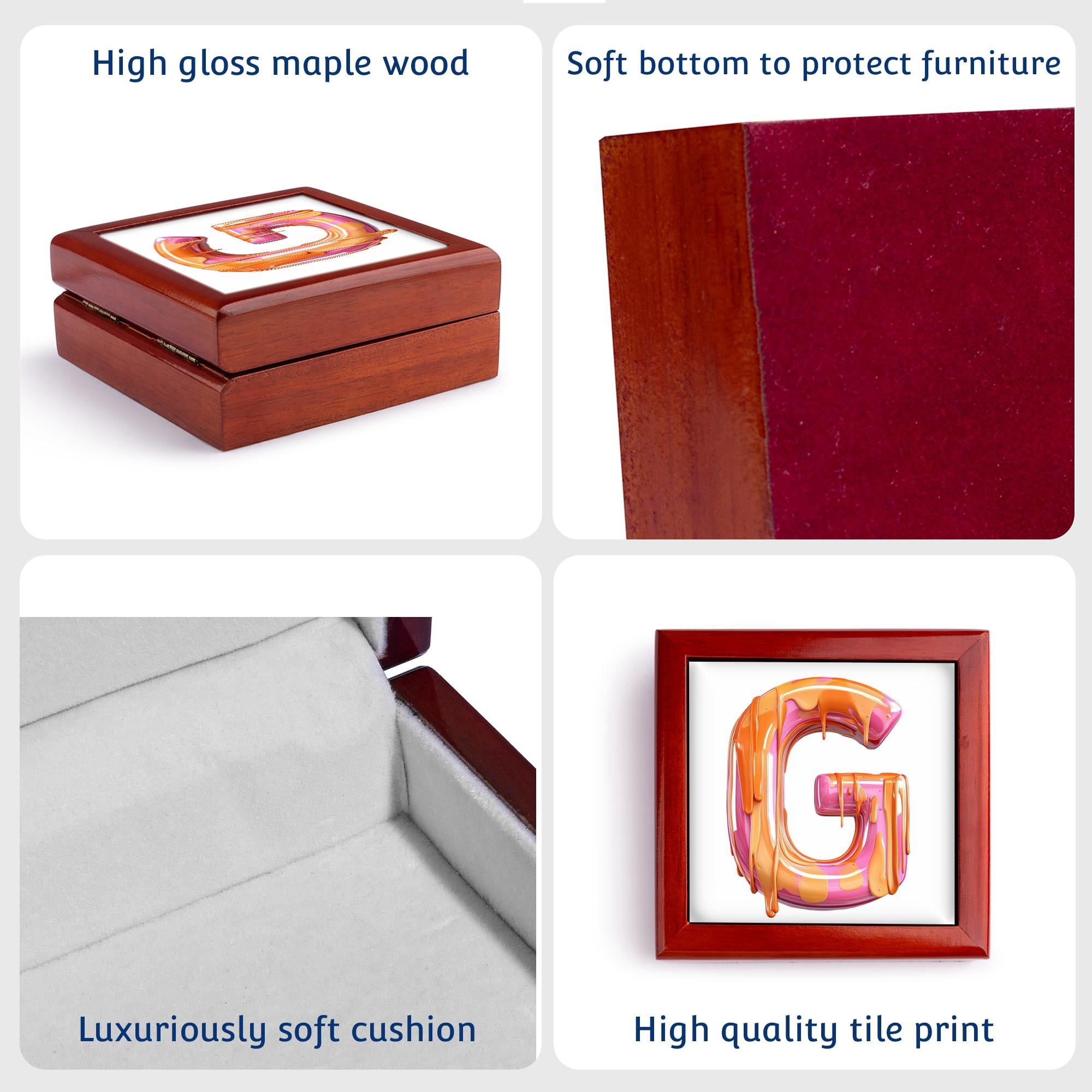 3dRose, Modern Pink and Orange Image Of Dripping Paint Monogram Initial G, Jewelry Box 5.5x5.5 inch with 4 inch tile