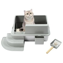 Stainless Steel Cat Litter Box, Large High Sided Litter Box with Reinforce Enclosure and Cat Litter , Metal Litter Box, Easy Cleaning, Non-Sticky