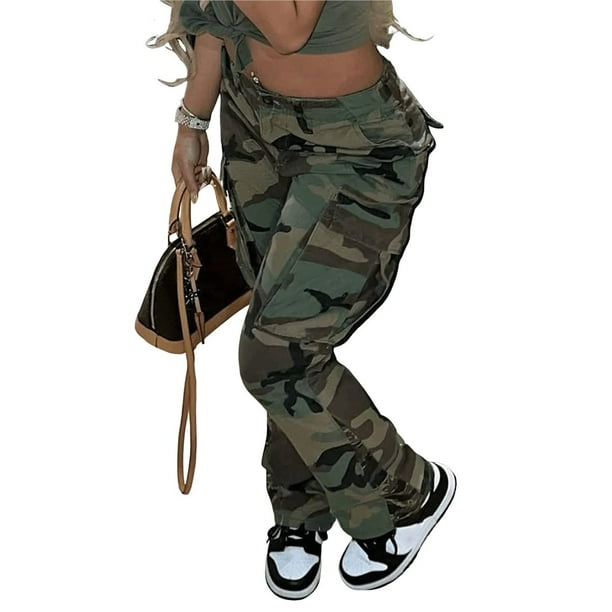 Women's High Waist Straight Leg Multi-Color Camo Utility Pants