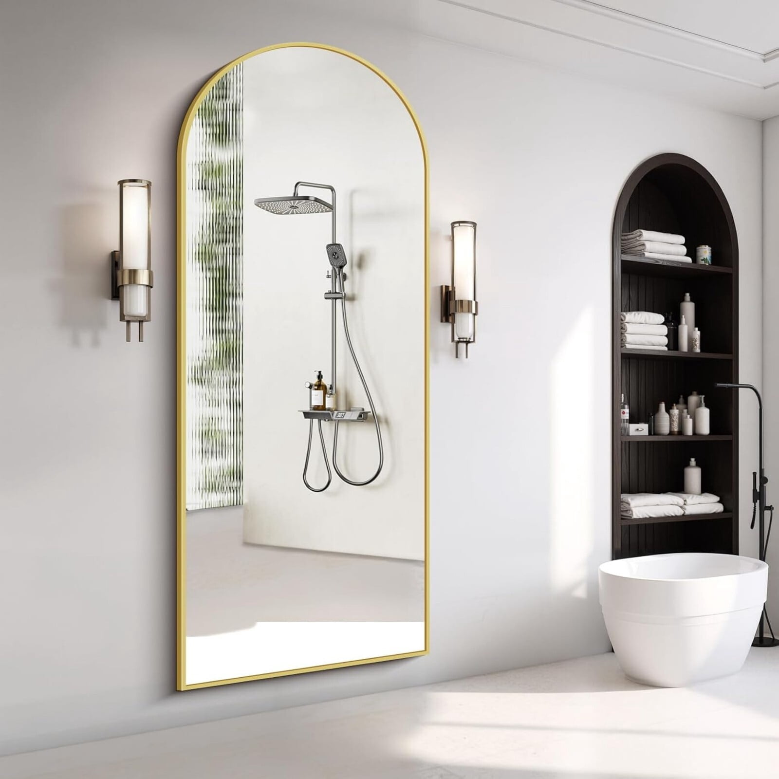 AUROMIR 71"x30" Arched Full Length Mirror Large Floor Mirror with Metal Frame, Gold