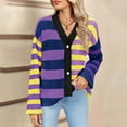 thumbnail image 2 of DondPO Cardigan Sweaters for Women Womens Striped Cardigan Sweaters V Neck Front Button Up Color Block Fuzzy Loose Knit Coats Sweaters for Women Womens Fall Fashion 2024 Purple L, 2 of 3