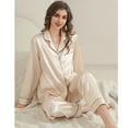 thumbnail image 5 of SWSMCLT Women's 2 Piece Pajama Set Satin Cool Spring Silky Pj Set Pajamas Summer Long Sleeve Pant V Neck Fall Golden Small, 5 of 5